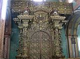 Ecuador Quito 03-02 Old Quito El Sagrario Door The second door of El Sagrario was constructed by the famous artist Bernardo de Legarda (1700�1773) and painted with liquid gold leaf in a highly ornamental style.